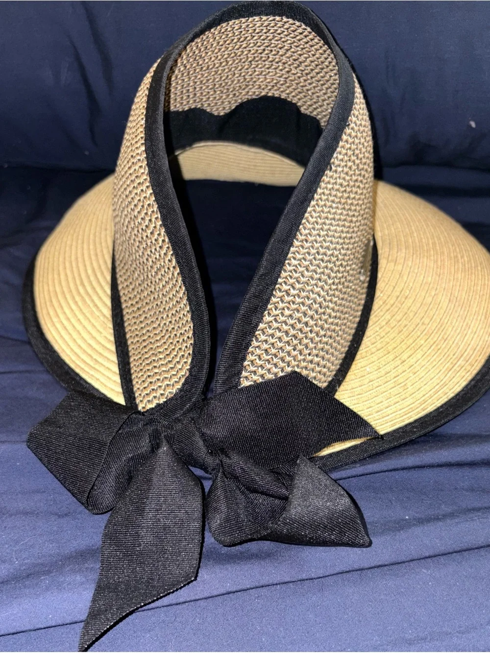 Sun N Sand Wide-Brim Straw Sun Visor Hat with Black Trim